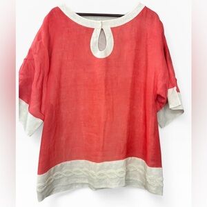 Lilly Pulitzer Coral Linen Keyhole Tunic with Beaded Cream Trim
